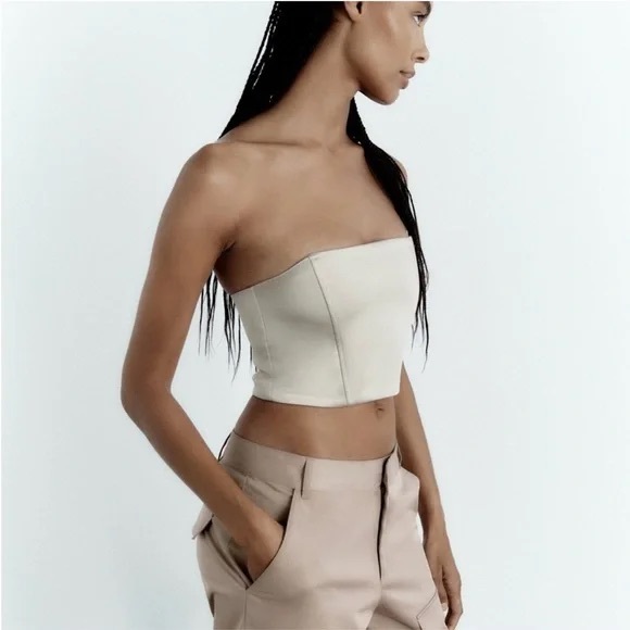 Zara Cream Strapless Crop Top - Picture 1 of 2